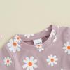 0-3T Toddler Baby Girl Summer Clothes Short Sleeve Floral Tshirt Tops and Shorts Set Oversized Outfit Boho Clothes (Purple, 18-24 Months) view 3