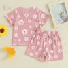0-3T Toddler Baby Girl Summer Clothes Short Sleeve Floral Tshirt Tops and Shorts Set Oversized Outfit Boho Clothes (Pink, 12-18 Months) view 2