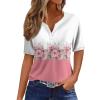 NineFit Basics Short Sleeve Top for Women V Neck 2024 Summer Pullover Printed Casual T Shirt Button Plus Size Fashion Blouse Tees Short Sleeve Shirts for Women Trendy2-Pink,Large view 1