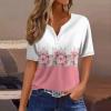 NineFit Basics Short Sleeve Top for Women V Neck 2024 Summer Pullover Printed Casual T Shirt Button Plus Size Fashion Blouse Tees Short Sleeve Shirts for Women Trendy2-Pink,Large view 4