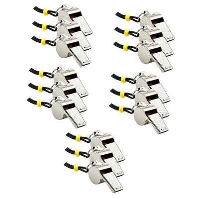 BESPORTBLE 15pcs Stainless Steel Safety Whistle Lanyard Sports Referee Toy for Boys and Girls Hiking Soccer Cheerleading