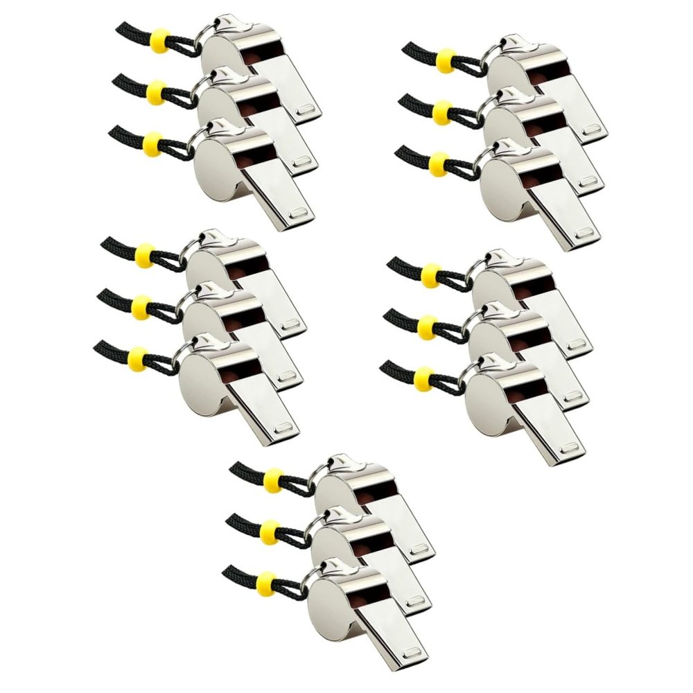 BESPORTBLE 15pcs Stainless Steel Safety Whistle Lanyard Sports Referee Toy for Boys and Girls Hiking Soccer Cheerleading