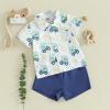 Toddler Boys Dress Clothes Kids Animal Print Button Down Shirt Solid Color Shorts Boys Summer Gentleman Suit Outfit (Dinosaur Blue 1, 12-18 Months) view 2