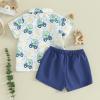 Toddler Boys Dress Clothes Kids Animal Print Button Down Shirt Solid Color Shorts Boys Summer Gentleman Suit Outfit (Dinosaur Blue 1, 12-18 Months) view 3