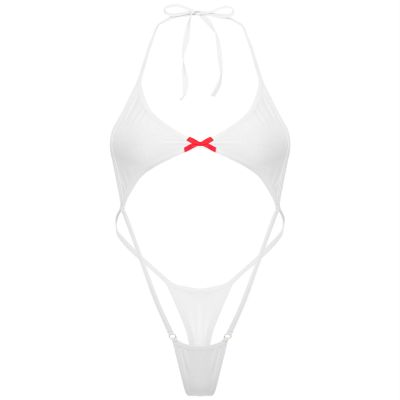 Miutii Womens One Piece Swimsuit Sexy Halter Monokini Sling Shots Bikini Beachwear Bathing Suit Type B White One Size