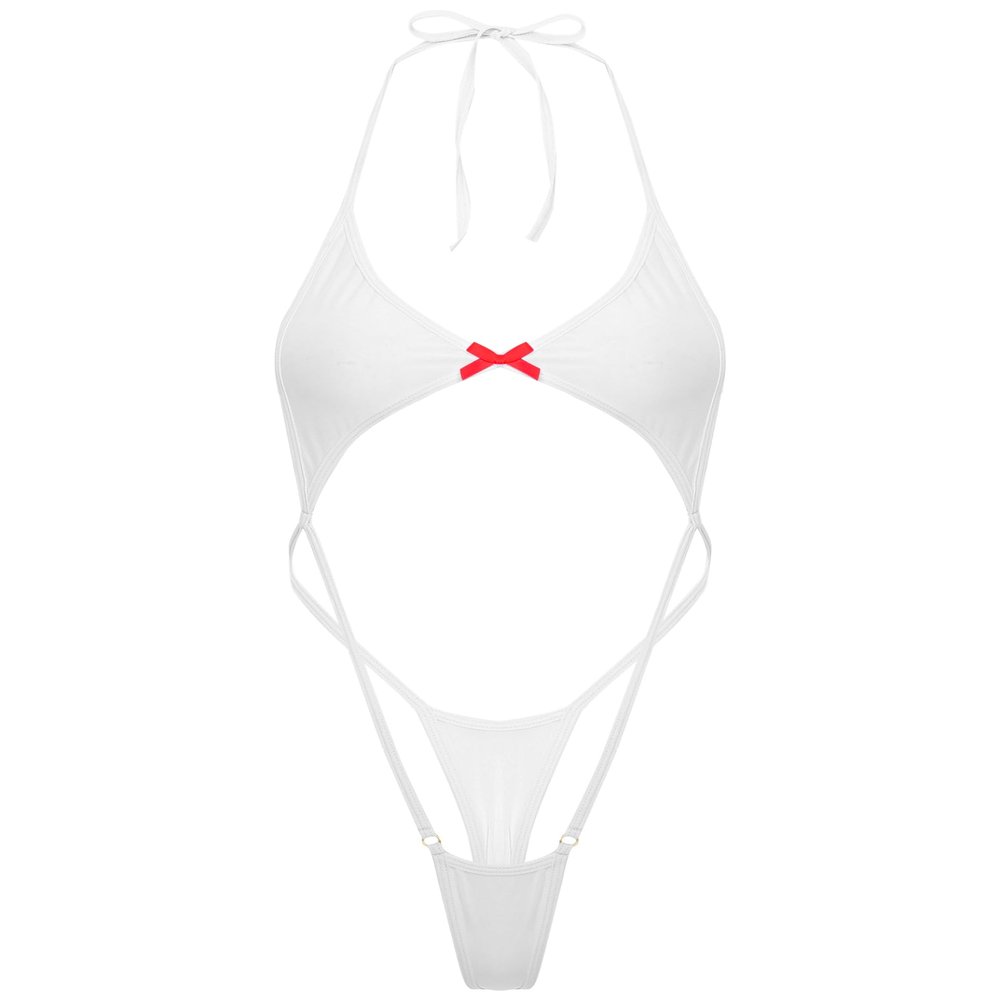 Miutii Womens One Piece Swimsuit Sexy Halter Monokini Sling Shots Bikini Beachwear Bathing Suit Type B White One Size