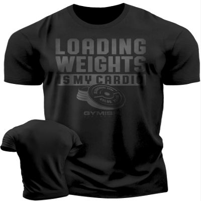 Loading Weights is My Cardio Gym Workout T-Shirt for Men, Motivational Shirts (3XL, Black on Black)
