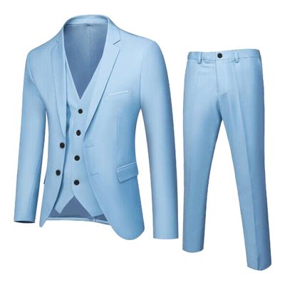 MenS Slim Fit Suit Tuxedo Set One Button 3-Piece Blazer Dress Business Wedding Party Jacket Vest & Pant (S-cm,Light Blue 1)