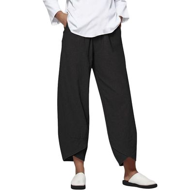 Generic Linen Pants Women Summer Linen Capri Pants for Women Wide Leg Pants Petite Black Harem Pants for Women Denim Cargo Pants Women Womens Linen Blend Pants,B-Black,Large