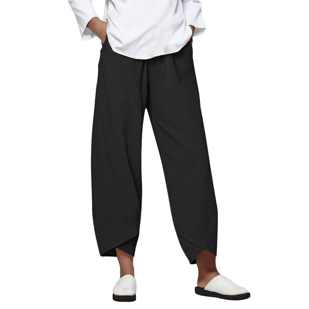 Generic Linen Pants Women Summer Linen Capri Pants for Women Wide Leg Pants Petite Black Harem Pants for Women Denim Cargo Pants Women Womens Linen Blend Pants,B-Black,Large