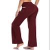 HISKYWIN Side Pockets Yoga Pants 4 Way Stretch Tummy Control Workout Running Pants, Long Bootleg Flare Pants HF201-Burgundy-XL view 1