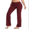 HISKYWIN Side Pockets Yoga Pants 4 Way Stretch Tummy Control Workout Running Pants, Long Bootleg Flare Pants HF201-Burgundy-XL view 3