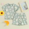 fhutpw Toddler Baby Girls Summer Outfits Daisy Ruffle Short Sleeve T-Shirts Tops Floral Shorts 2Pcs Clothes Set 6M-4T (E Green, 18-24 Months) view 2
