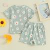 fhutpw Toddler Baby Girls Summer Outfits Daisy Ruffle Short Sleeve T-Shirts Tops Floral Shorts 2Pcs Clothes Set 6M-4T (E Green, 18-24 Months) view 3