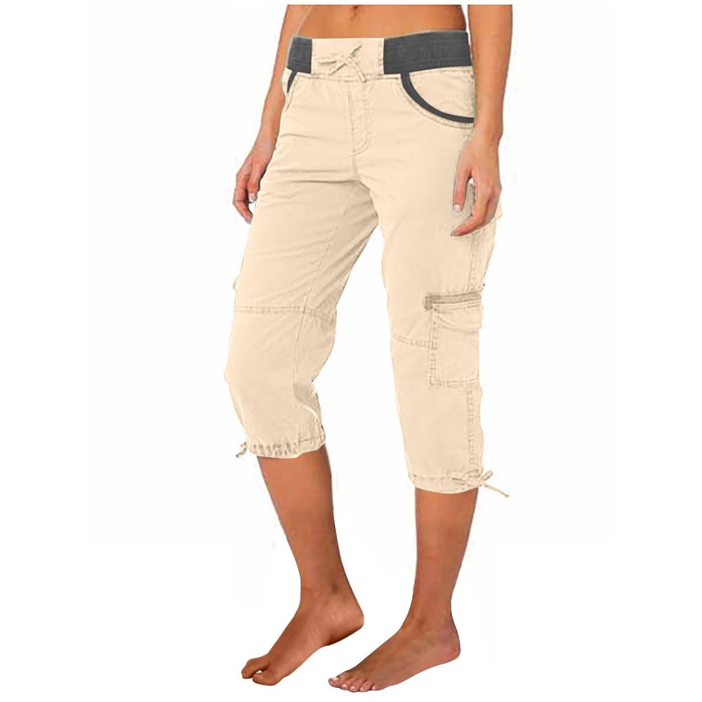 NineFit Basics Womens Capri Pants for Summer Summer Linen Pants for Women Wide Leg Pants Petite Womens Trousers High Waisted Work Sets for Women Office Clothing Parachute Pants Woman,Beige,3X-Large