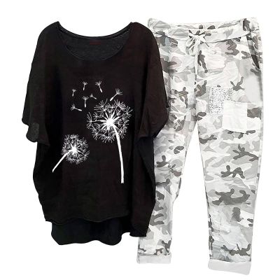 BOXIACEY Woman Summer Outfit Sets, 2 Piece Outfits for Women Summer Cotton Linen Set Plus Size Camouflage Sets Casual Two Piece Tracksuit Sets