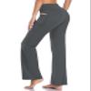 HISKYWIN Side Pockets Yoga Pants 4 Way Stretch Tummy Control Workout Running Pants, Long Bootleg Flare Pants HF201-Dark Gray-M view 1