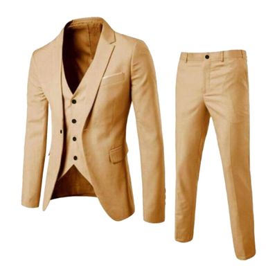 MenS Slim Fit Suit Tuxedo Set One Button 3-Piece Blazer Dress Business Wedding Party Jacket Vest & Pant (XL-cm,Yellow)