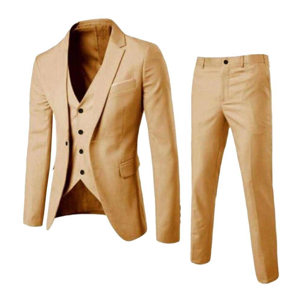 MenS Slim Fit Suit Tuxedo Set One Button 3-Piece Blazer Dress Business Wedding Party Jacket Vest & Pant (XL-cm,Yellow)