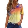 NineFit Basics Women Tops Short Sleeve Button Casual Pullover Plus Size Fashion T Shirt 2024 Summer Printed V Neck Blouse Tees Cold Shoulder Tops for Women Short Sleeve2-Saffron,3X-Large view 1