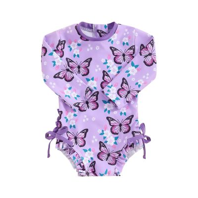 MAYUMMPY Toddler Baby Girls Bikini Beach Swimwear Zipper Swimsuit UPF 50+ Rash Guard One Piece Long Sleeve Bathing Suit (US, Age, 2 Years, 3 Years, Butterfly Purple)