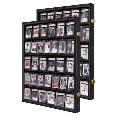 IHEIPYE 35 Baseball Card Display Case 2 Pack- Graded Sports Card Display Case - Wall Mount Lockable Trading Cards Frame with UV Protection Acrylic for Display Basketball Fooball Hockey Cards-Vertical