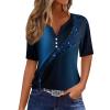 Generic Women's Tops Short Sleeve Fashion Plus Size Pullover Button V Neck Blouse Tees Printed 2024 Summer Casual T Shirt Short Sleeve Cotton Blouses for Women2-Dark Blue,Large view 1