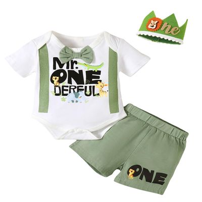 1st Birthday Outfit Boy Mr Onederful Outfit Baby Boy First Birthday Clothes (Dark Green,18-24 Months)