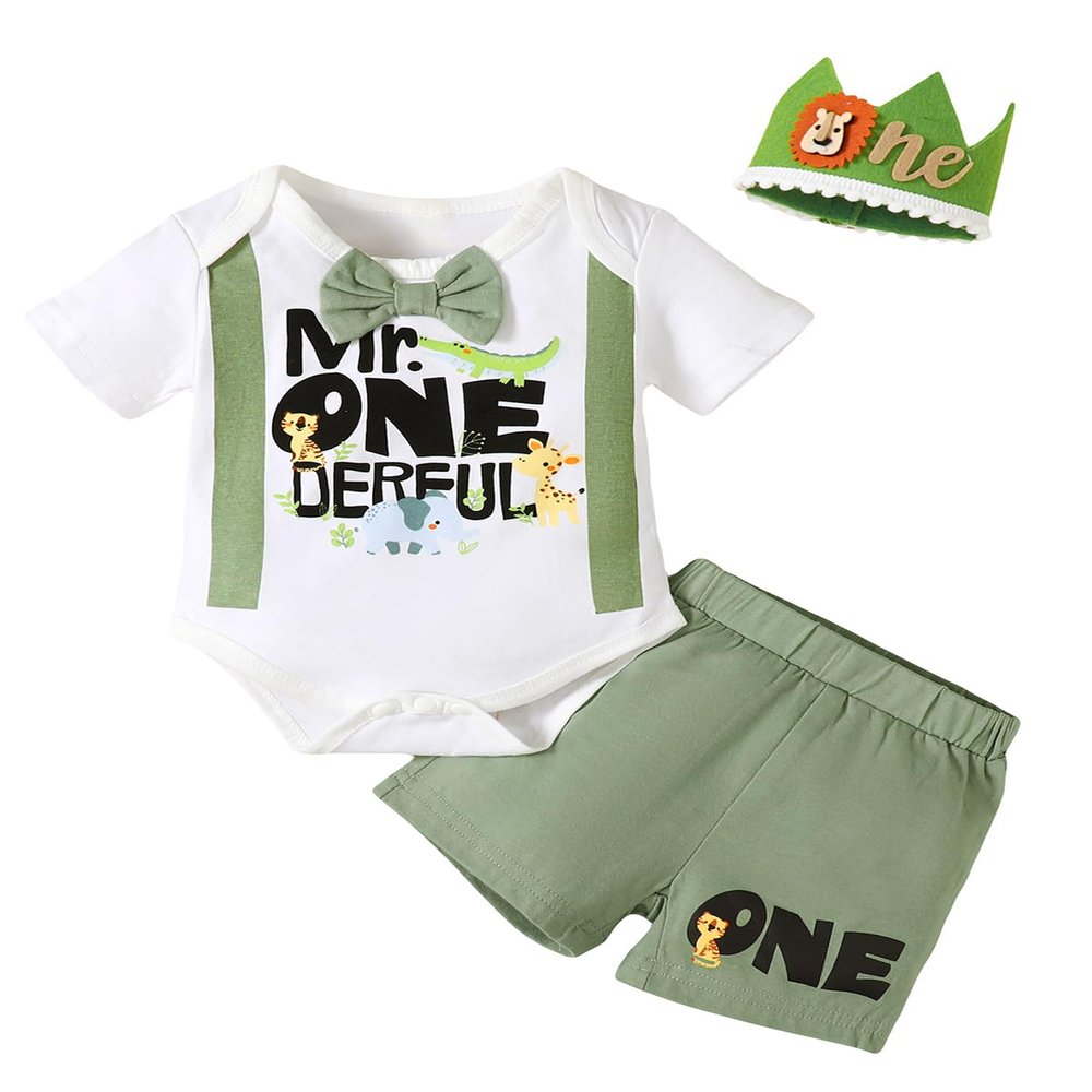 1st Birthday Outfit Boy Mr Onederful Outfit Baby Boy First Birthday Clothes (Dark Green,18-24 Months)