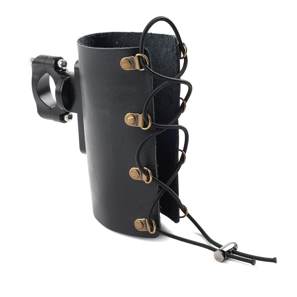 GZYF 22-28mm Cup Handlebar Holder Drink Hanging Mount Bottle Synthetic Leather Black For Universal Dirt Bike ATV Scooter Cafe Racer Chopper Motorcycle