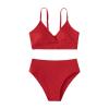 Preteen Girls Versatile Striped Swimsuits Toddler Girl 2 Piece Swimsuit Sport Solid High Waist Bikini (Red, 8-10 Years) view 1