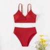 Preteen Girls Versatile Striped Swimsuits Toddler Girl 2 Piece Swimsuit Sport Solid High Waist Bikini (Red, 8-10 Years) view 2
