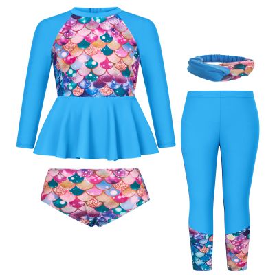GRACE KARIN Girls Swimsuit Long Sleeve Bathing Suit Rash Guard Swimwear 4 Piece Size 5-12