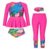 Girls Swimsuit Size 12-14 Rash Guard Swimwear Long Sleeve Floral Bathing Suit Hot Pink view 1