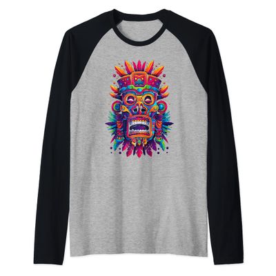 aztec tiki hawaiian mayan colorful tikis vacation Raglan Baseball Tee