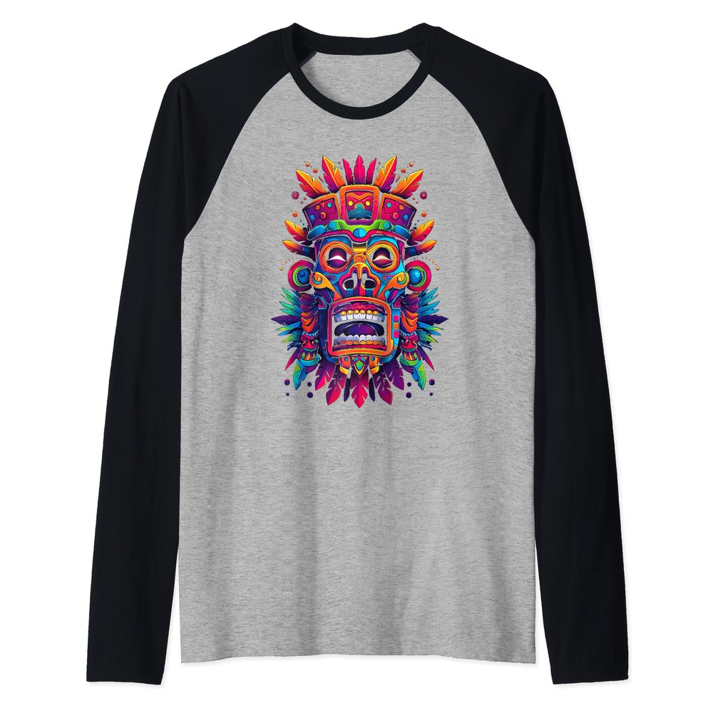 aztec tiki hawaiian mayan colorful tikis vacation Raglan Baseball Tee