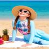 GRACE KARIN Swimsuit for Girls 12-14 Blue Long Sleeve Bathing Suit 4 Piece Rash Guard Bikini Set Swimwear view 2