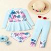 GRACE KARIN Swimsuit for Girls 12-14 Blue Long Sleeve Bathing Suit 4 Piece Rash Guard Bikini Set Swimwear view 3