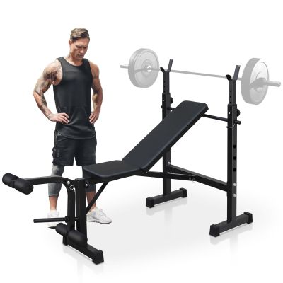 ICSPOID Olympic Workout Bench, Adjustable Weight Bench, Folding Bench Press Set with Squat Rack and Bench for Home Gym Full-Body Workout