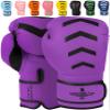Exxact Sports Knockout Youth Boxing Gloves for Kids (3-15 Years) with Padded Protection and Wrist Support, Durable Engineered Leather Kids Boxing Gloves for Sparring (Purple/Black, 6 OZ) view 1