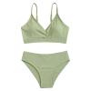 Ikevan Preteen Girls Versatile Striped Swimsuits Toddler Girl 2 Piece Swimsuit Sport Solid High Waist (Green, 8-10 Years) view 1