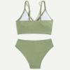 Ikevan Preteen Girls Versatile Striped Swimsuits Toddler Girl 2 Piece Swimsuit Sport Solid High Waist (Green, 8-10 Years) view 2