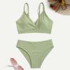 Ikevan Preteen Girls Versatile Striped Swimsuits Toddler Girl 2 Piece Swimsuit Sport Solid High Waist (Green, 8-10 Years) view 4