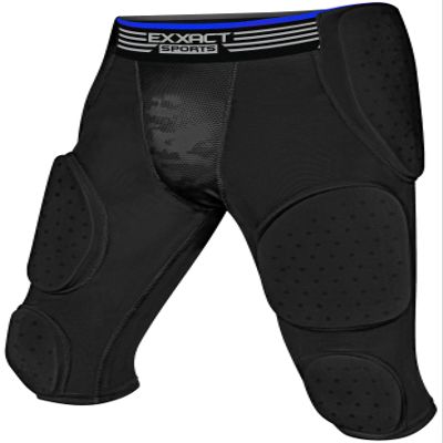 Exxact Sports Battle 7-Pad Youth Football Girdle with Cup Pocket, Lightweight Padded Compression Shorts with Integrated Ultra Flex Pads, Boys Girdle Football (Black, YM)
