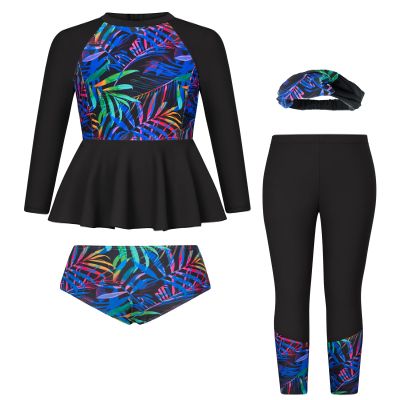 GRACE KARIN Girls Swimsuit Long Sleeve Bathing Suit Rash Guard Swimwear 4 Piece Size 5-12