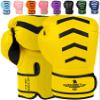 Exxact Sports Knockout Youth Boxing Gloves for Kids (3-15 Years) with Padded Protection and Wrist Support, Durable Engineered Leather Kids Boxing Gloves for Sparring (Gold/Black, 6 OZ) view 1