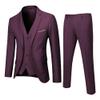 MenS Slim Fit Suit Tuxedo Set One Button 3-Piece Blazer Dress Business Wedding Party Jacket Vest & Pant (XL-cm,Purple)