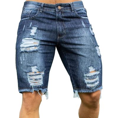 JEsilunmaMY Men's Raw Hem Ripped Denim Shorts Mid Rise Washed Distressed Jean Shorts Slim Fit Knee Length Denim Short Pants (Blue,Medium)