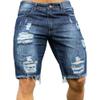 JEsilunmaMY Men's Raw Hem Ripped Denim Shorts Mid Rise Washed Distressed Jean Shorts Slim Fit Knee Length Denim Short Pants (Blue,Medium) view 1