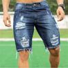 JEsilunmaMY Men's Raw Hem Ripped Denim Shorts Mid Rise Washed Distressed Jean Shorts Slim Fit Knee Length Denim Short Pants (Blue,Medium) view 2